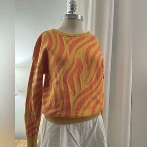 Seed to Style Orange and Yellow Zebra Print Women's Sweater, GENEROUS xs